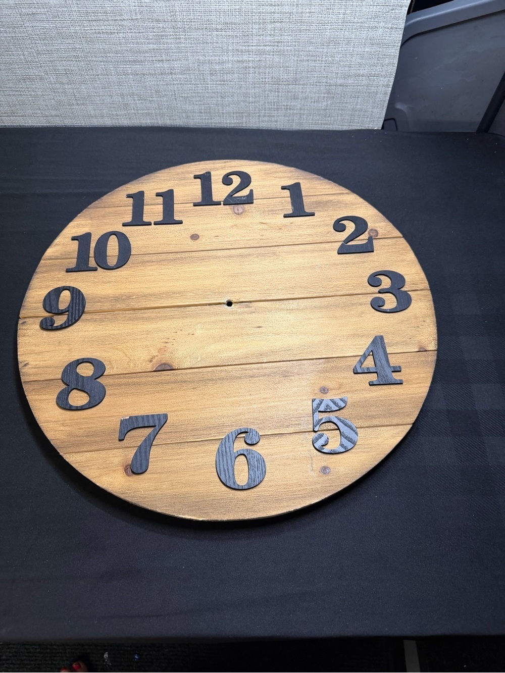 Rustic Wooden Wall Clock Face in Natural Wood with Black Numerals